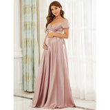 Mqtime Maternity Photography Dress Pregnant Women's High Waist Baby Shower Dress Sexy V-neck Backless Maxi Dress Maternity Gown