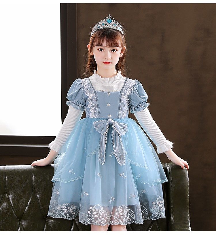 4-12Y Kids Spain Autumn Spring Bow Dress Girls Children Pink Tullefrock Toddler Princess Dresss Mesh Dress lolita Princess skirt