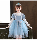 4-12Y Kids Spain Autumn Spring Bow Dress Girls Children Pink Tullefrock Toddler Princess Dresss Mesh Dress lolita Princess skirt