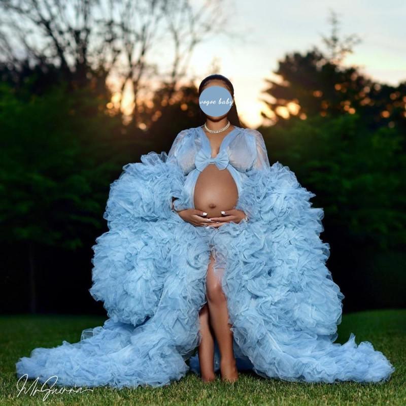 Mqtime Maternity Photography Dress Bridal Fluffy Tulle Robe Women Ruffle Long Tulle Dresses Photo Shoot Beach Birthday Party Clothes