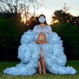 Mqtime Maternity Photography Dress Bridal Fluffy Tulle Robe Women Ruffle Long Tulle Dresses Photo Shoot Beach Birthday Party Clothes