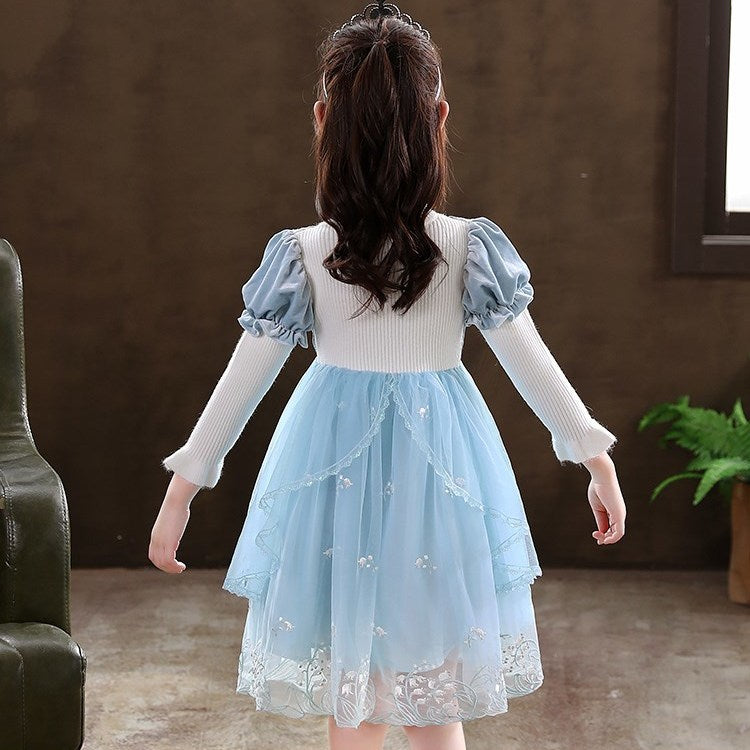 4-12Y Kids Spain Autumn Spring Bow Dress Girls Children Pink Tullefrock Toddler Princess Dresss Mesh Dress lolita Princess skirt