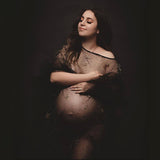 Mqtime See Through Tulle Maternity Photography Props Dress Flare Rulles Sleeve Maternity Photography Outfit