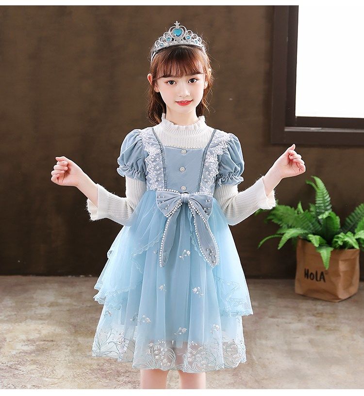 4-12Y Kids Spain Autumn Spring Bow Dress Girls Children Pink Tullefrock Toddler Princess Dresss Mesh Dress lolita Princess skirt