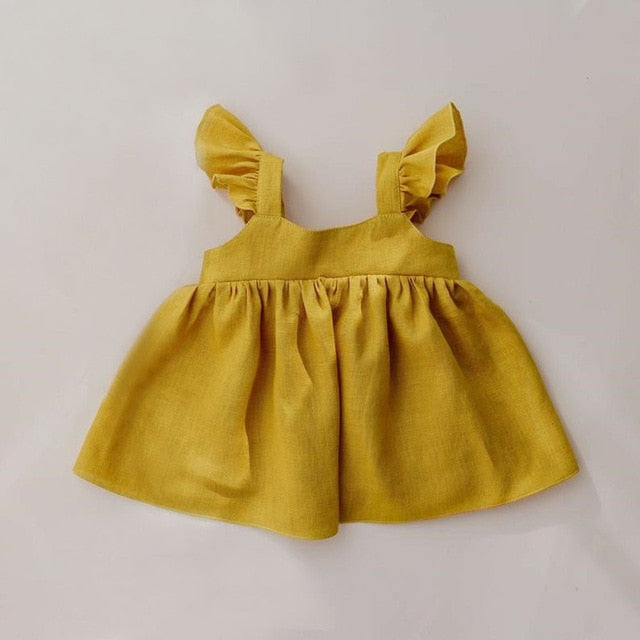 Baby Girl Dresses Summer Soft Cotton Linen Solid Color Newborn Baby Girl Clothes Cute Infant toddler Girls Clothing