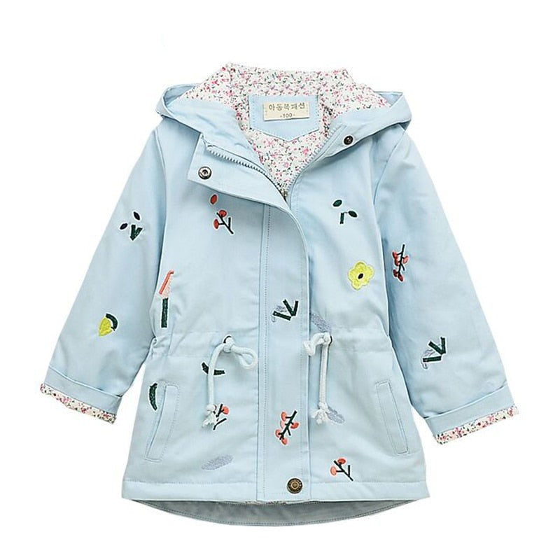 2021 Spring Autumn Girls Windbreaker Coat Jackets Baby Kids Flower Embroidery Hooded Outwear For Baby Kids Coats Jacket Clothing