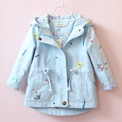 2021 Spring Autumn Girls Windbreaker Coat Jackets Baby Kids Flower Embroidery Hooded Outwear For Baby Kids Coats Jacket Clothing