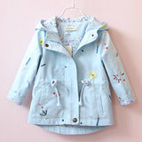 2021 Spring Autumn Girls Windbreaker Coat Jackets Baby Kids Flower Embroidery Hooded Outwear For Baby Kids Coats Jacket Clothing