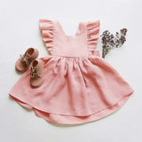 Mqtime Baby Girl Dress 0-6Y Solid Linen Ruffle Sleeve Kids Dresses For Summer Princess Party Dress For Girls Toddler Baby Girls Clothes