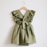 Mqtime Baby Girl Dress 0-6Y Solid Linen Ruffle Sleeve Kids Dresses For Summer Princess Party Dress For Girls Toddler Baby Girls Clothes
