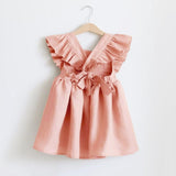 Mqtime Baby Girl Dress 0-6Y Solid Linen Ruffle Sleeve Kids Dresses For Summer Princess Party Dress For Girls Toddler Baby Girls Clothes