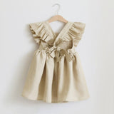 Mqtime Baby Girl Dress 0-6Y Solid Linen Ruffle Sleeve Kids Dresses For Summer Princess Party Dress For Girls Toddler Baby Girls Clothes