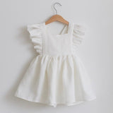 Mqtime Baby Girl Dress 0-6Y Solid Linen Ruffle Sleeve Kids Dresses For Summer Princess Party Dress For Girls Toddler Baby Girls Clothes
