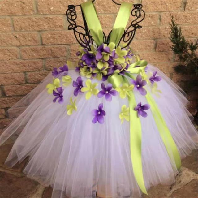 Mqtime Girls Pink Petals Lace Tutu Dress Kids Flower Dress Ball Gown with Ribbon Bow Children Christmas Wedding Party Costume Dresses