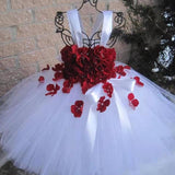 Mqtime Girls Pink Petals Lace Tutu Dress Kids Flower Dress Ball Gown with Ribbon Bow Children Christmas Wedding Party Costume Dresses