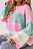 MQTIME  -  Color Block Round Neck Drop Shoulder Sweater