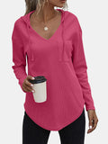 MQTIME  -  Drawstring Waffle Knit Long Sleeve Hooded Top
