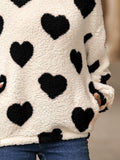 MQTIME  -  Fuzzy Heart Pocketed Dropped Shoulder Hoodie