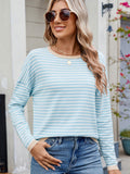 MQTIME  -  Striped Contrast Round Neck Long Sleeve Sweater