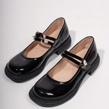 MQTIME  -  Elegant Black Mary Jane - Chic Comfort Women's Shoes with Golden Buckle, Round Toe, and Comfortable Rubber Sole - Versatile All-Season PU Cover Flats, Ladies Shoes