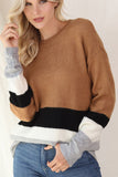 MQTIME  -  Color Block Round Neck Dropped Shoulder Sweater