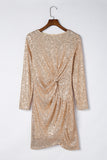 MQTIME  -  Sequin Knot Round Neck Long Sleeve Mini Dress
