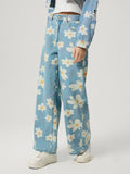 MQTIME  -  Pocketed Floral Wide Leg Jeans