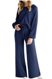 MQTIME  -  Round Neck Long Sleeve Top and Pants Set