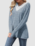 MQTIME  -  Lace Detail V-Neck Long Sleeve T-Shirt