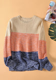 MQTIME  -   Color Block Round Neck Long Sleeve Sweater