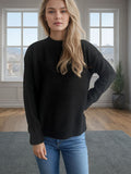 MQTIME  -  Round Neck Drop Shoulder Long Sleeve Sweater