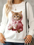 MQTIME  -   Cat Round Neck Long Sleeve Sweatshirt