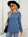 MQTIME  -  Ruched Shoulder Round Neck Long Sleeve Sweatshirt