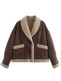 MQTIME  -  Fuzzy Collared Neck Long Sleeve Jacket