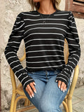 MQTIME  -  Full Size Striped Round Neck Puff Sleeve T-Shirt