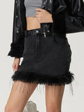 MQTIME  -  Plush Hem Mini Denim Skirt