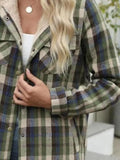 MQTIME  -  Plaid Snap Down Plush Hooded Jacket