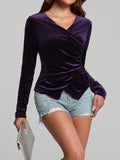 MQTIME  -  Ruched Surplice Long Sleeve Top