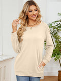 MQTIME  -  Ruched Shoulder Round Neck Long Sleeve Sweatshirt