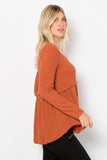 MQTIME  -   Be Stage Full Size Texture Babydoll Round Neck Long Sleeve Knit Top