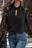 MQTIME  -  Cutout Lace Detail Long Sleeve Blouse