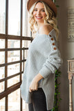 MQTIME  -  Side Slit Boat Neck Long Sleeve Sweater