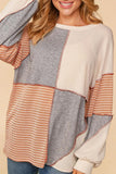 MQTIME  -  Exposed Seam Color Block Round Neck Top