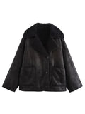 MQTIME  -   Collared Neck Long Sleeve Plush Jacket