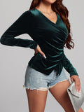 MQTIME  -  Ruched Surplice Long Sleeve Top