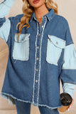 MQTIME  -   Raw Hem Color Block Denim Jacket