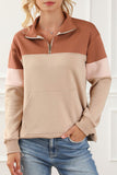 MQTIME  -  Color Block Quarter Zip Long Sleeve Sweatshirt