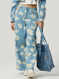 MQTIME  -  Pocketed Floral Wide Leg Jeans
