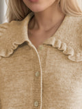 MQTIME  -  Frill Button Up Collared Neck Long Sleeve Cardigan