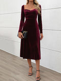 MQTIME  -  Perfee Sweetheart Neck Long Sleeve Midi Dress